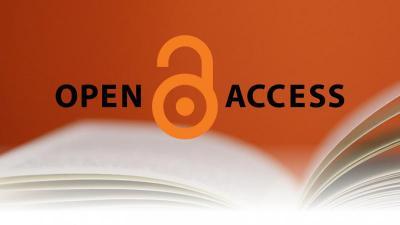 Orange open lock in the middle of the word open access all hovering over an open book